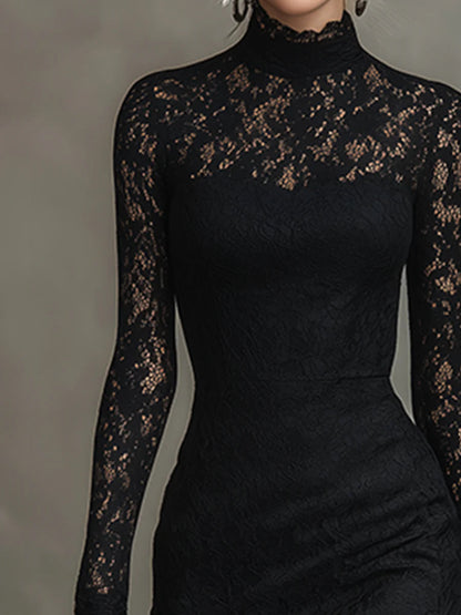 Elegant svart stretchblonde fishtail maxikjole