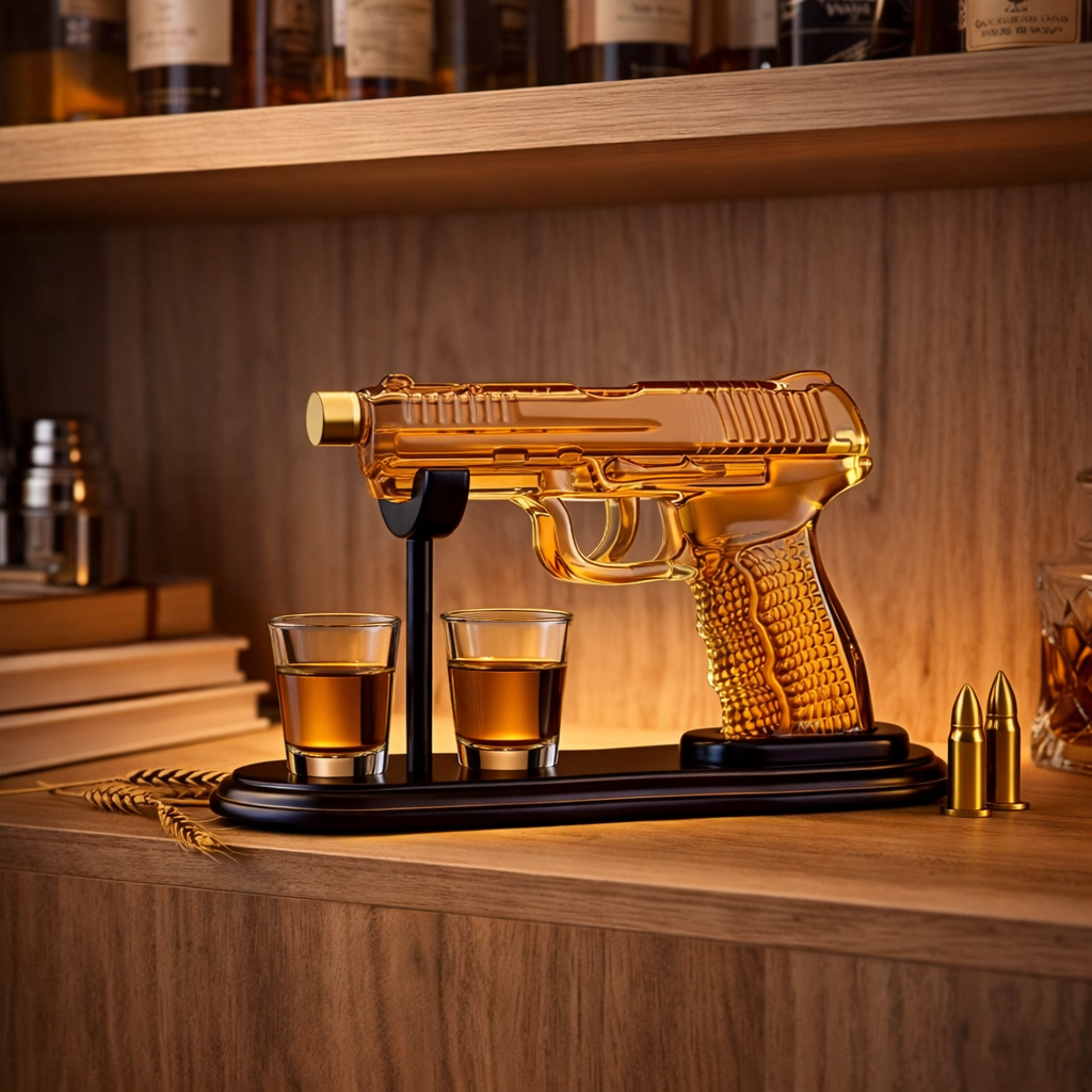 Whiskyflaske – Gun Set Edition med Glass