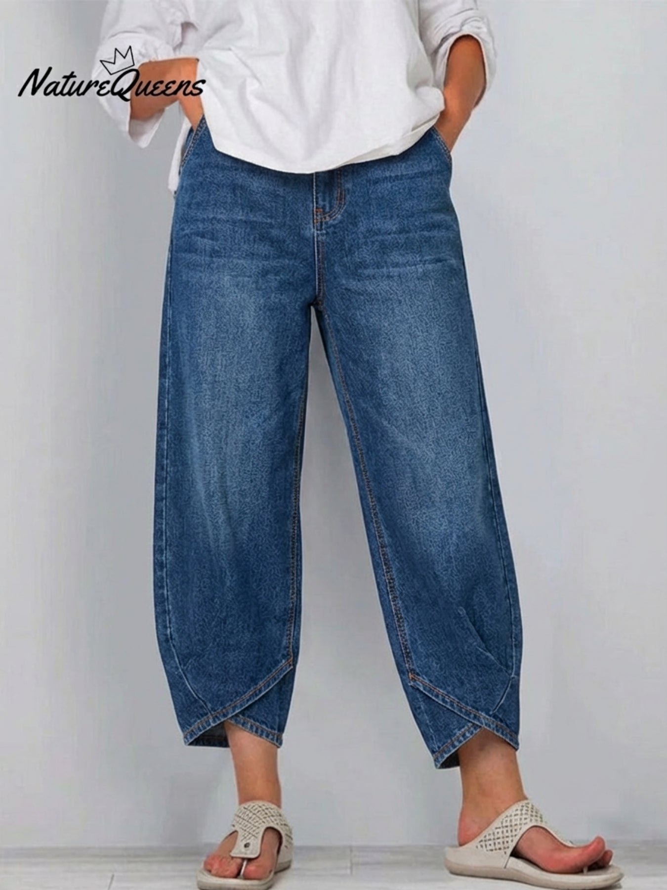 Kvinners Uformelle Enkle Denim Bomullbukser