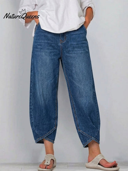 Kvinners Uformelle Enkle Denim Bomullbukser
