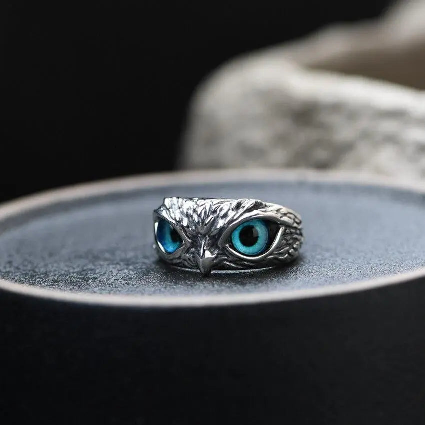Ugle Ring med Blå Øyne (Justerbar)