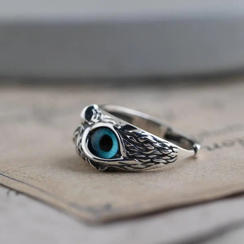 Ugle Ring med Blå Øyne (Justerbar)