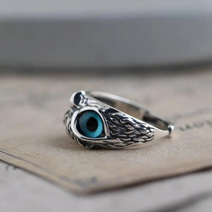Ugle Ring med Blå Øyne (Justerbar)
