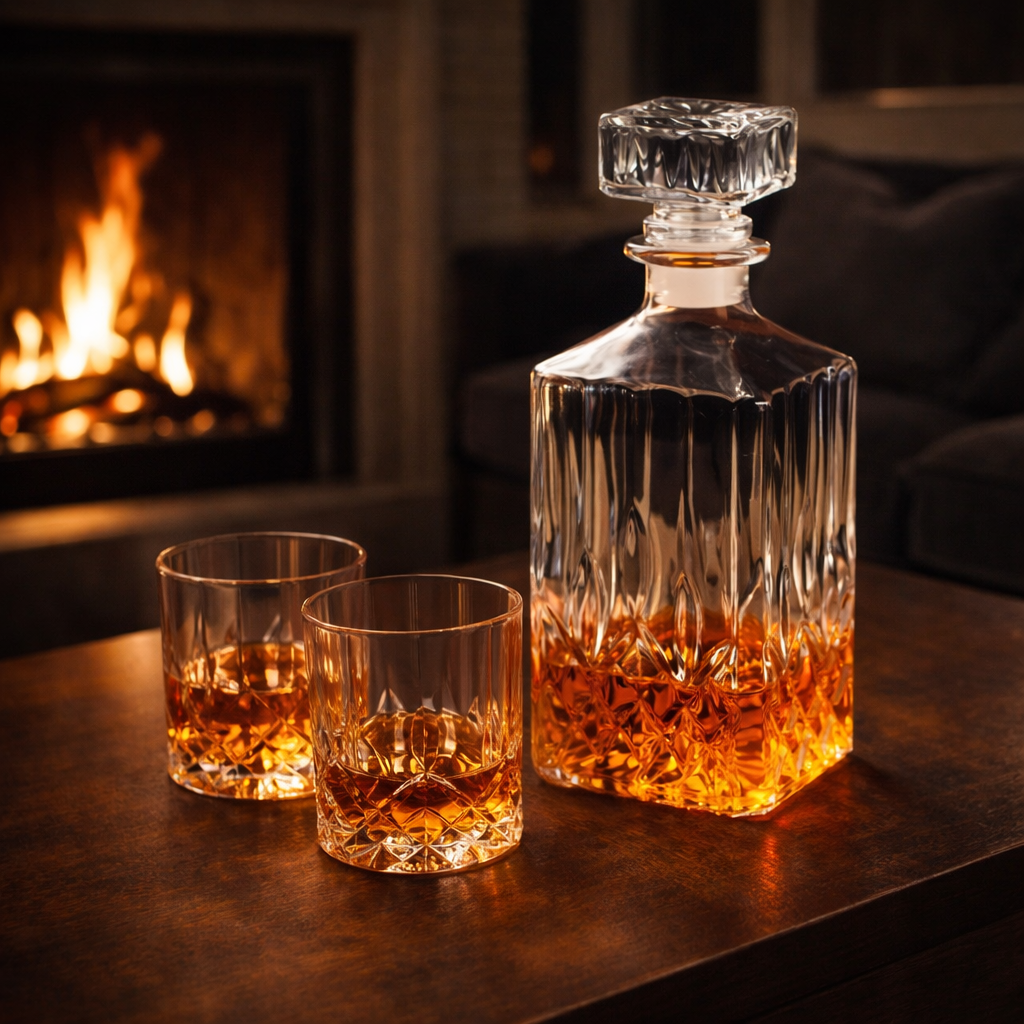 Whiskyflaske - Sett med flaske og glass
