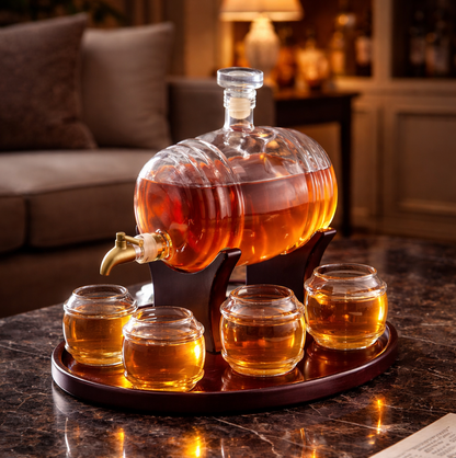 Whiskeyflaske - Fatsettutgave med glass
