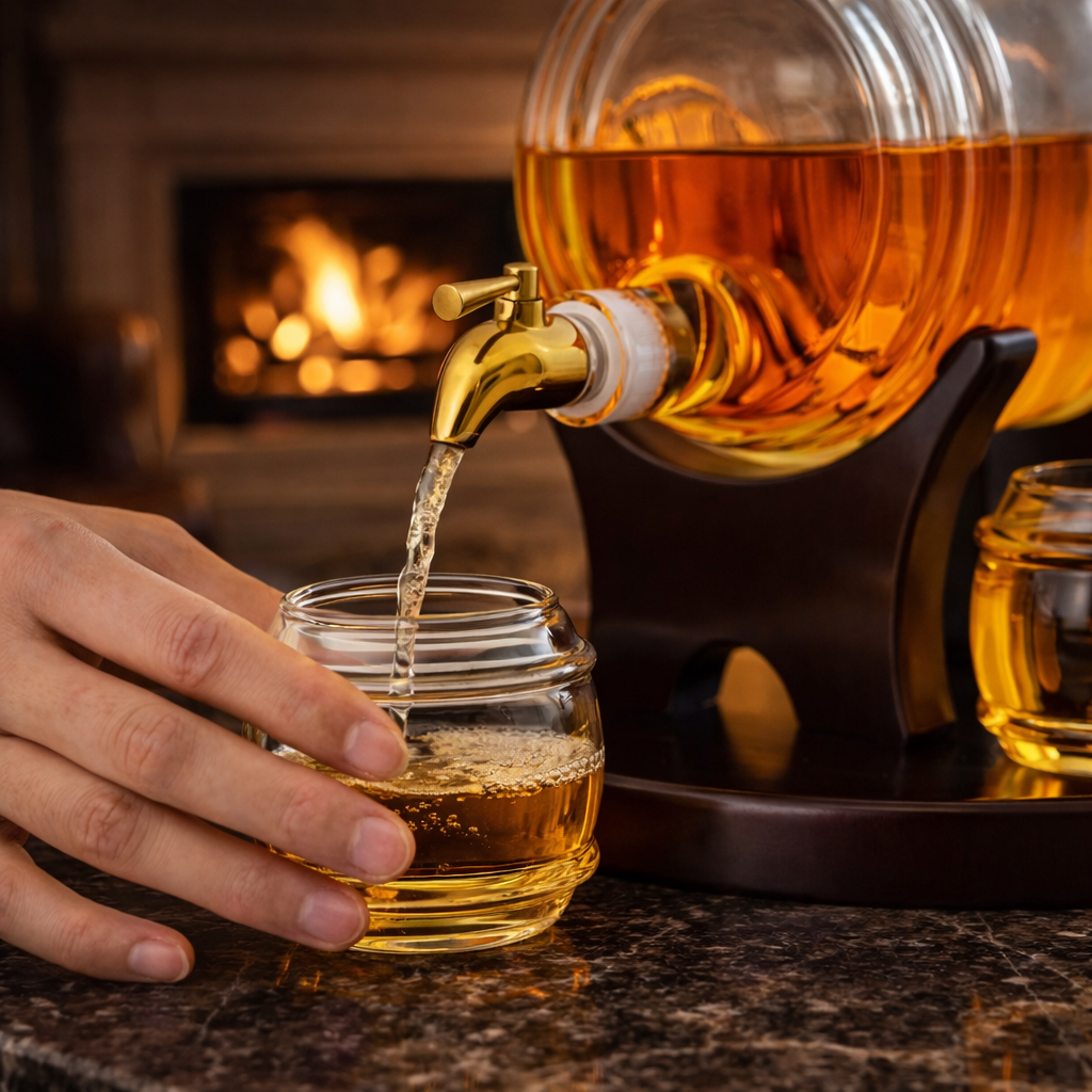 Whiskeyflaske - Fatsettutgave med glass