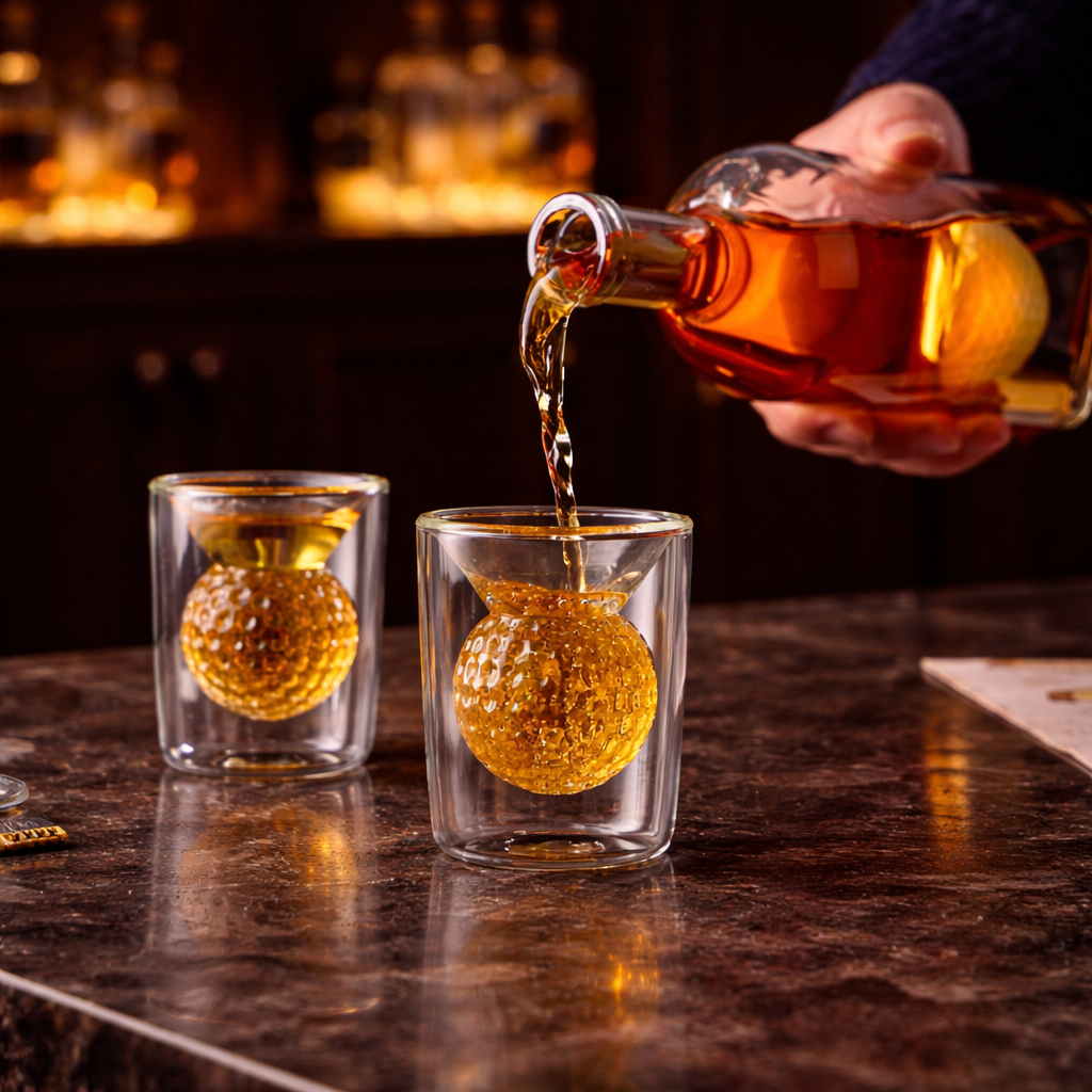 Whiskeyflaske - Golfsettutgave med Glass