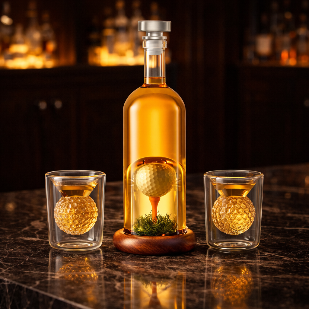 Whiskeyflaske - Golfsettutgave med Glass
