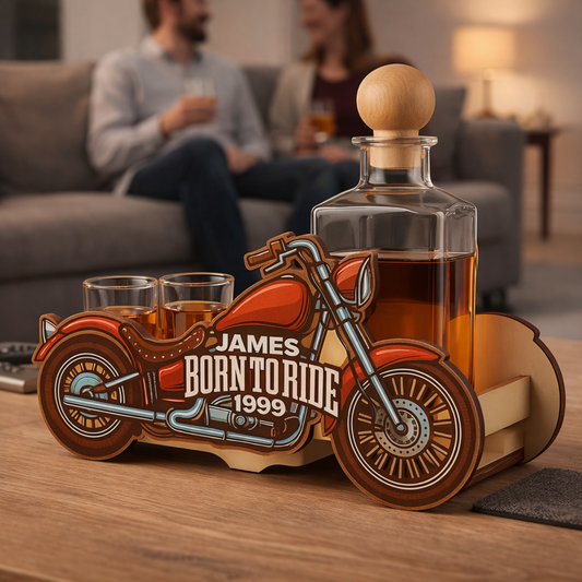 Whiskeyflaske - Motorsykkelsettutgave med Glass