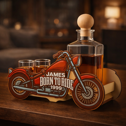 Whiskeyflaske - Motorsykkelsettutgave med Glass