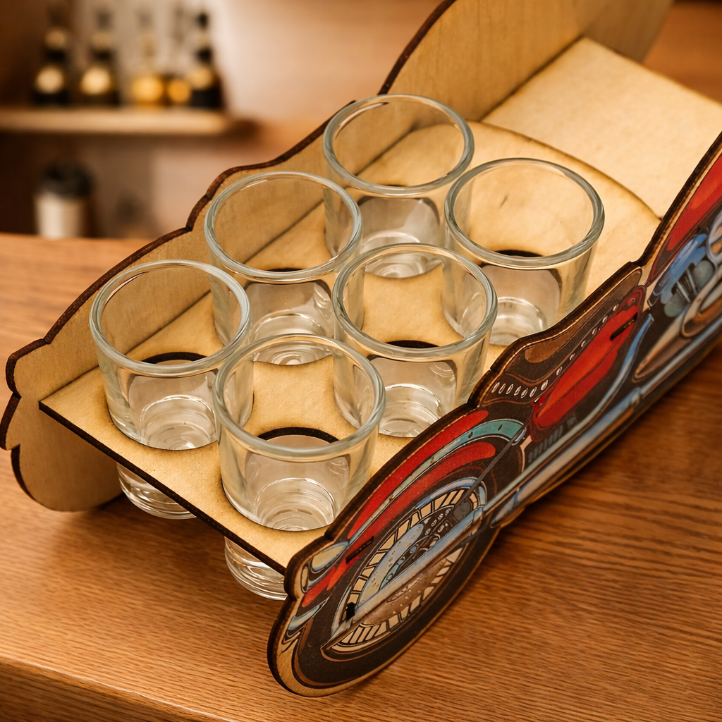 Whiskeyflaske - Motorsykkelsettutgave med Glass