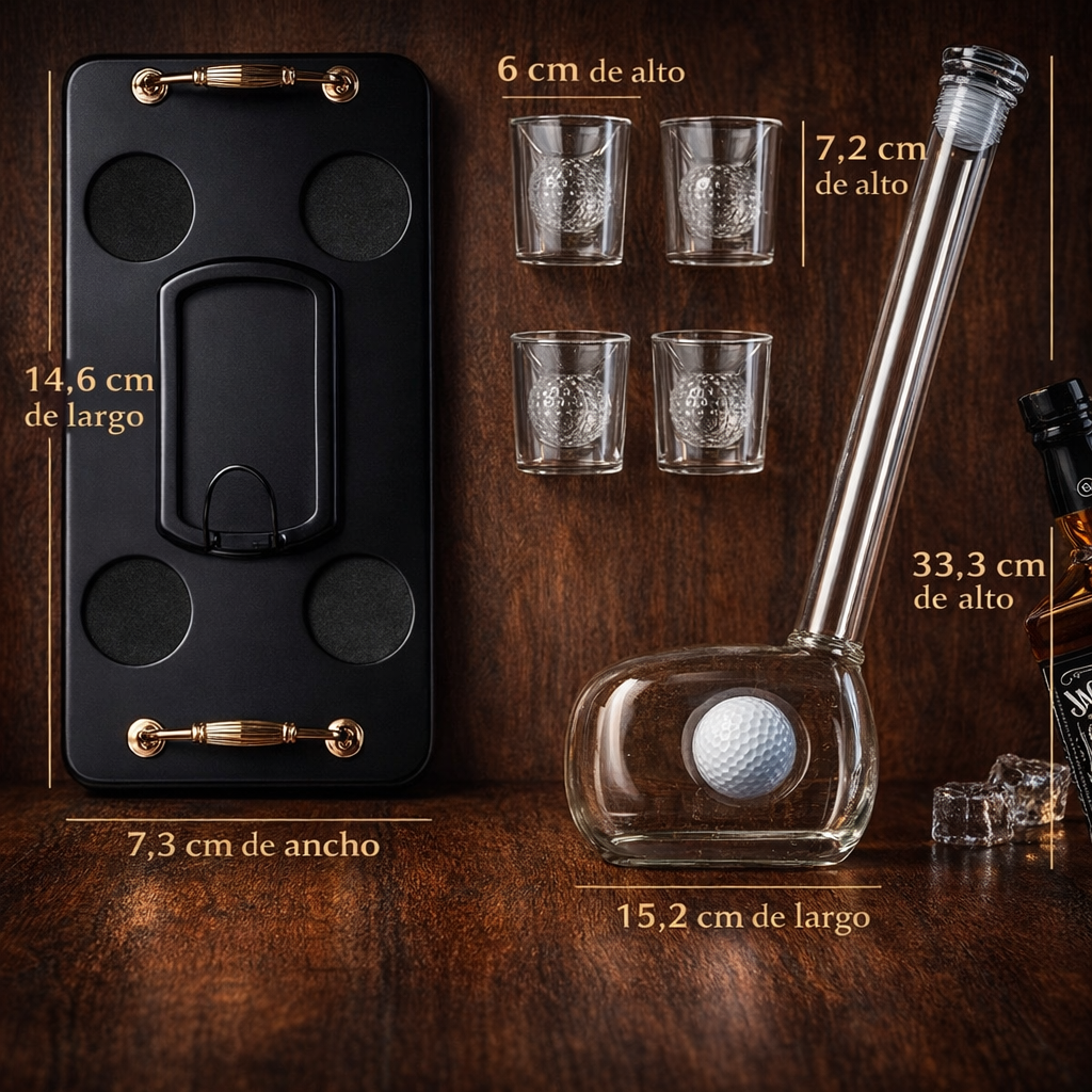Whiskyflaske - Golfklubbsett-utgave med glass