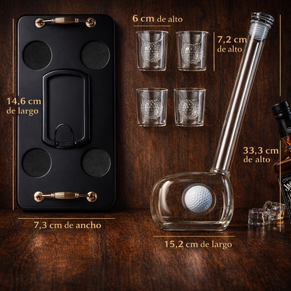 Whiskyflaske - Golfklubbsett-utgave med glass