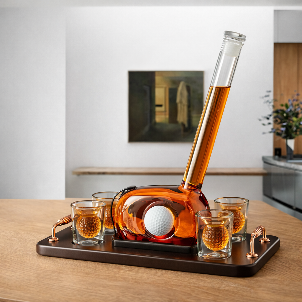 Whiskyflaske - Golfklubbsett-utgave med glass