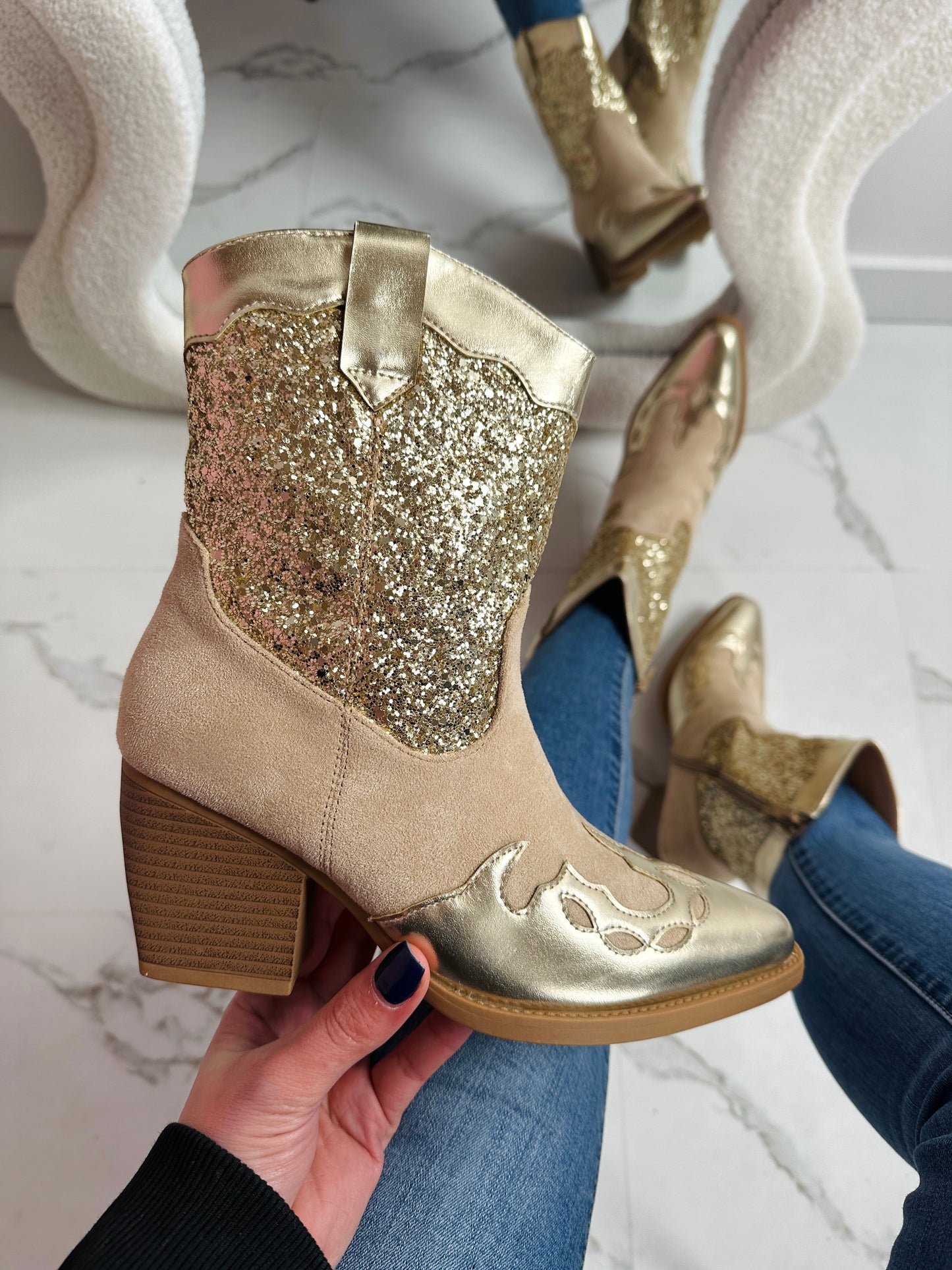 Glitrende Gull Cowboy Boots