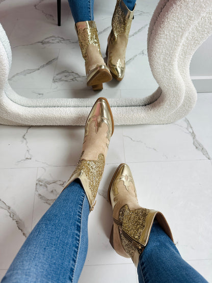 Glitrende Gull Cowboy Boots
