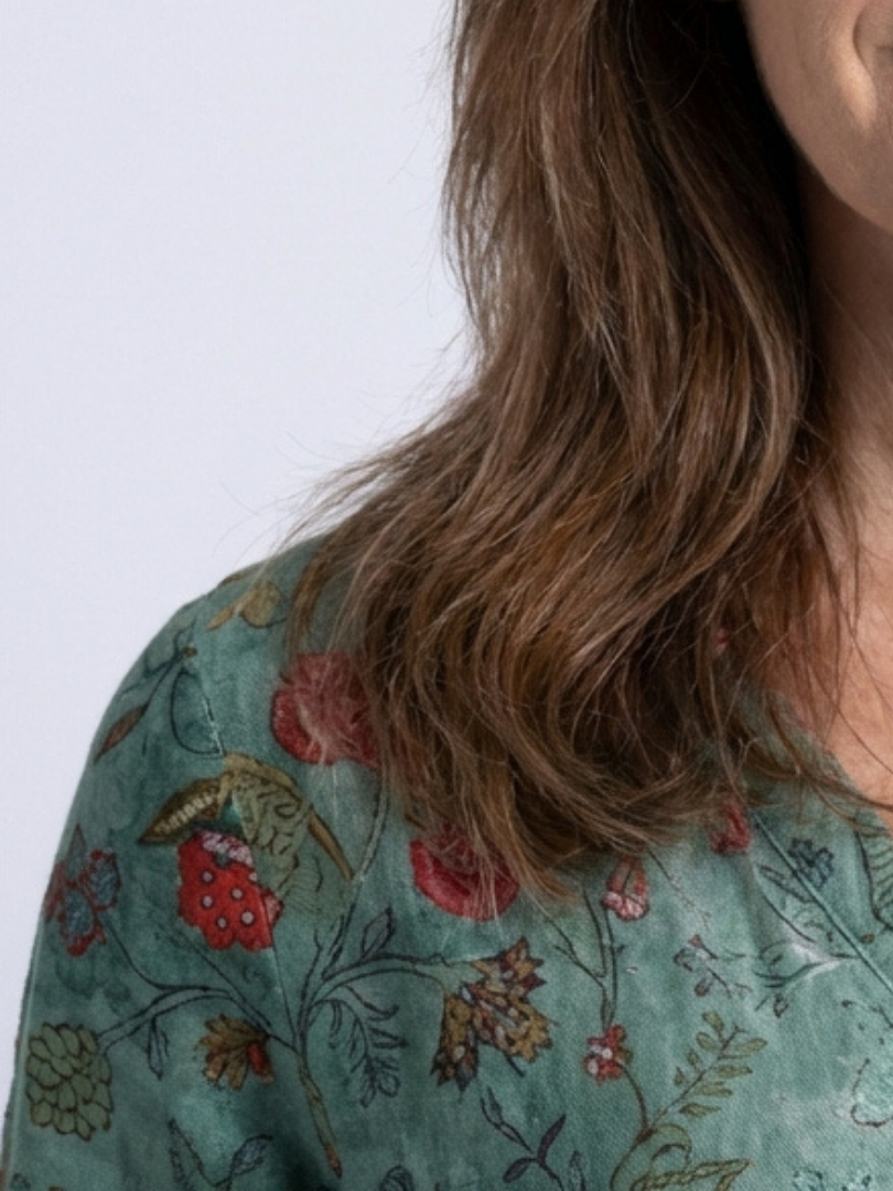 Marina | Blomsterprint V-hals Maxi Kjole med Trekvart Ermer