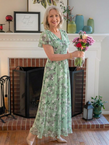 Ismeria | Blomstrete Chiffon Maxi Kjole