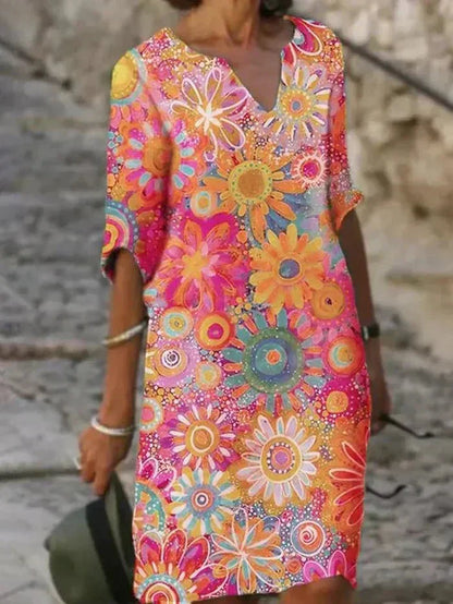 Nira | Livlig Blomster Midi Kjole