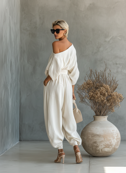 Lisa | Myk Off-Shoulder Topp og Tapered Bukse Sett
