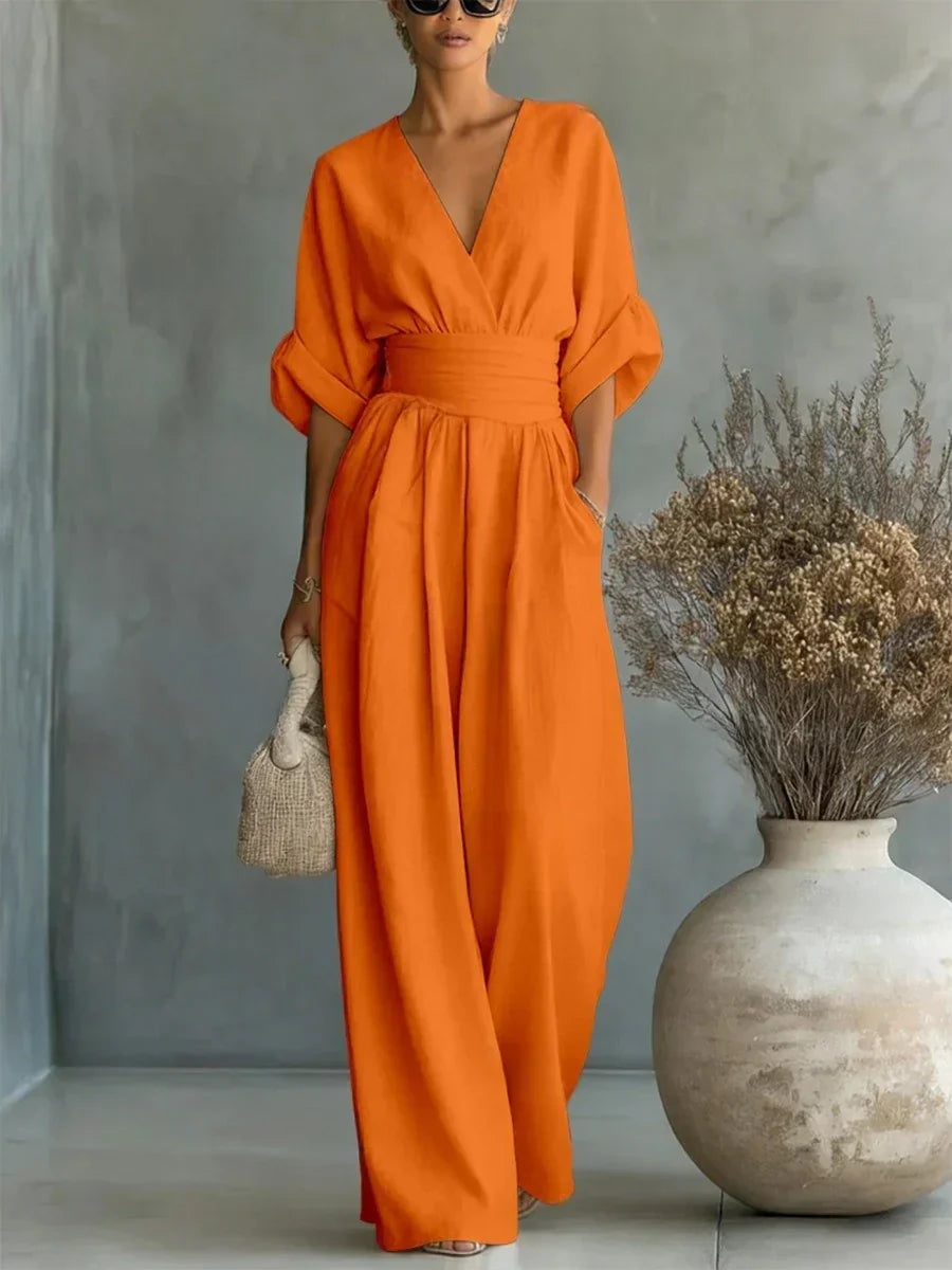 ESSENSIELL - Elegant V-hals Høy Midje Jumpsuit