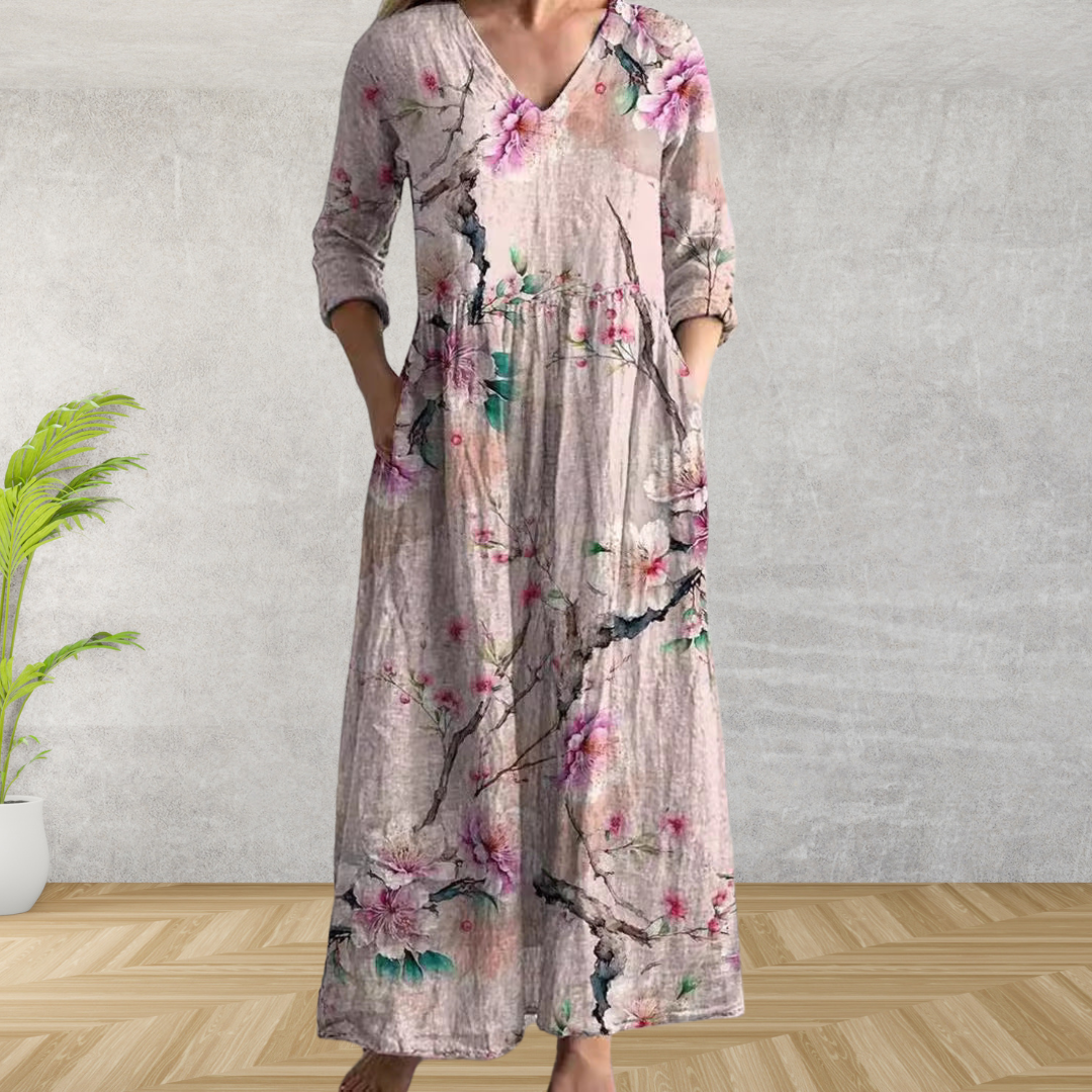 Yulya™ | Elegant Blomstrete Midi Kjole