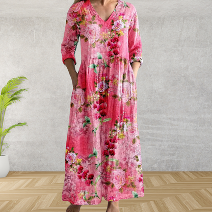 Yulya™ | Elegant Blomstrete Midi Kjole