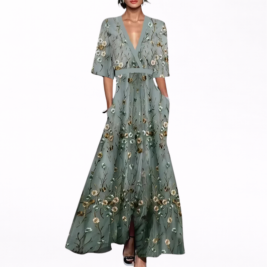 Alma | Elegant Lang Kjole med Blomster