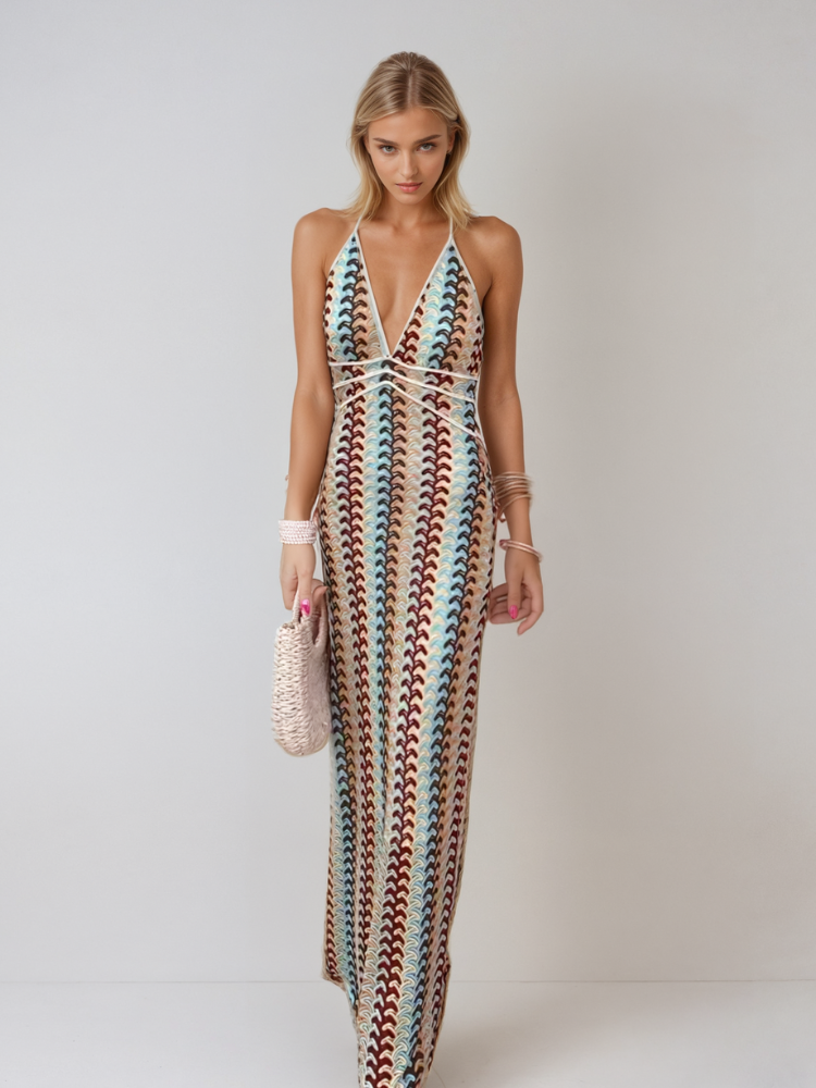 Naama-Lee™ | Ryggløs V-Hals Maxi Kjole