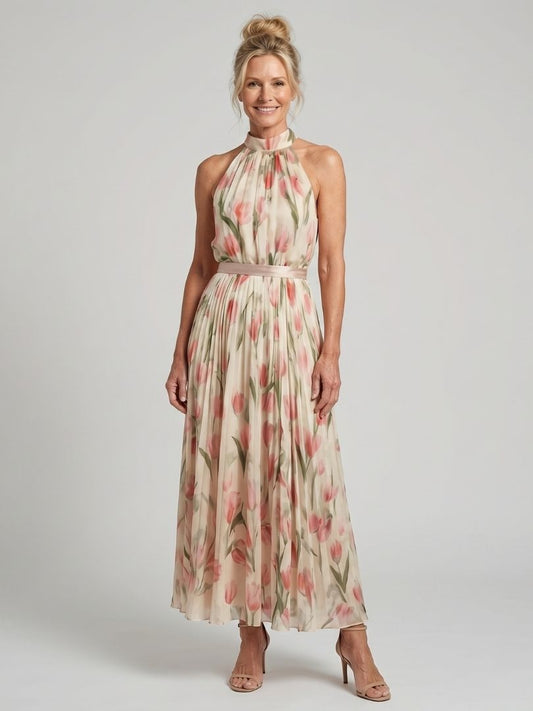 Aurelle | Halterneck Blomstre Midi Kjole