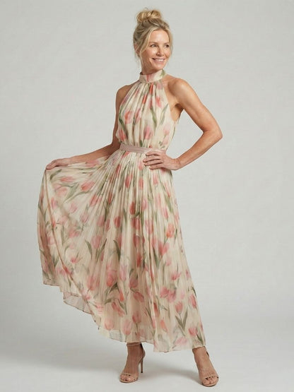 Aurelle | Halterneck Blomstre Midi Kjole