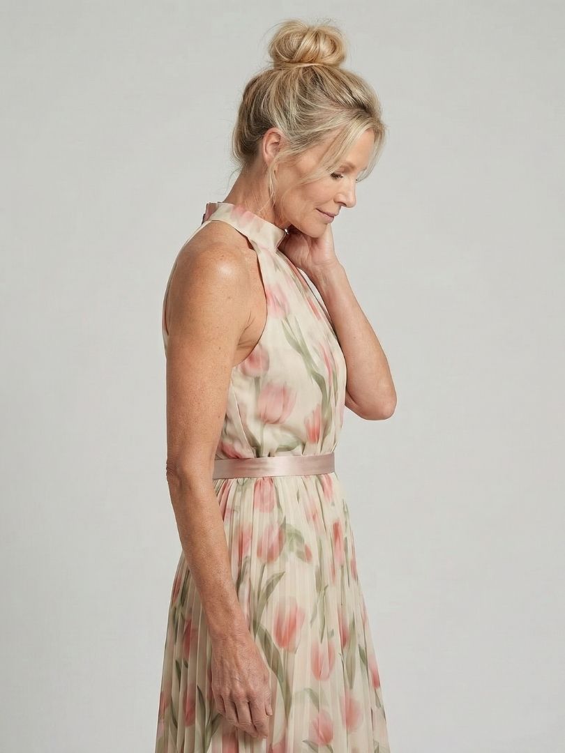 Aurelle | Halterneck Blomstre Midi Kjole