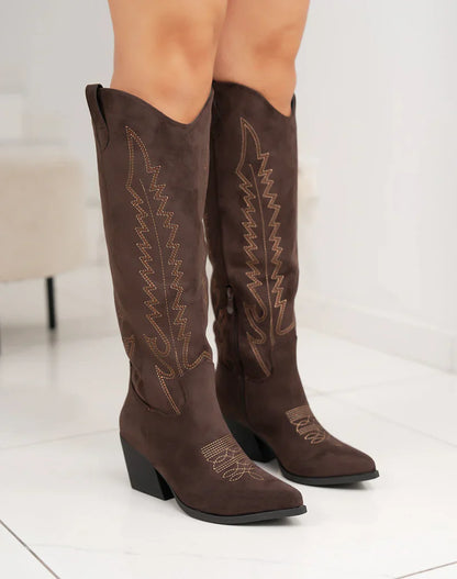Brune Suedine Cowboy støvler med Broderi