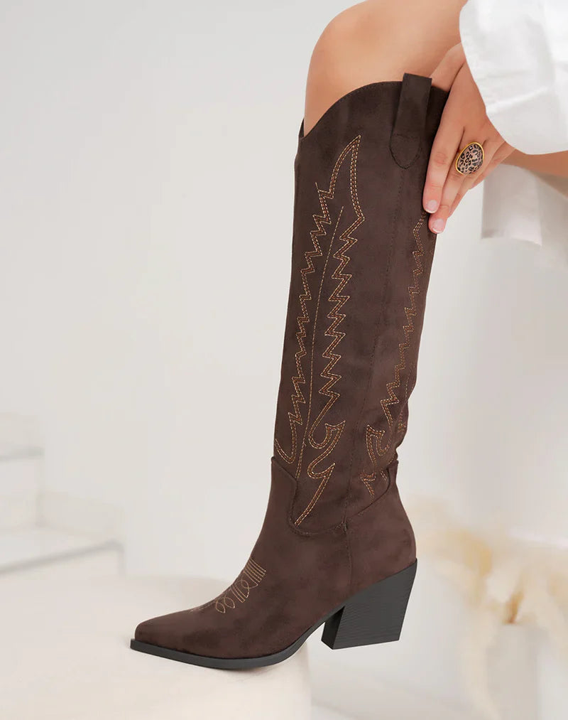 Brune Suedine Cowboy støvler med Broderi