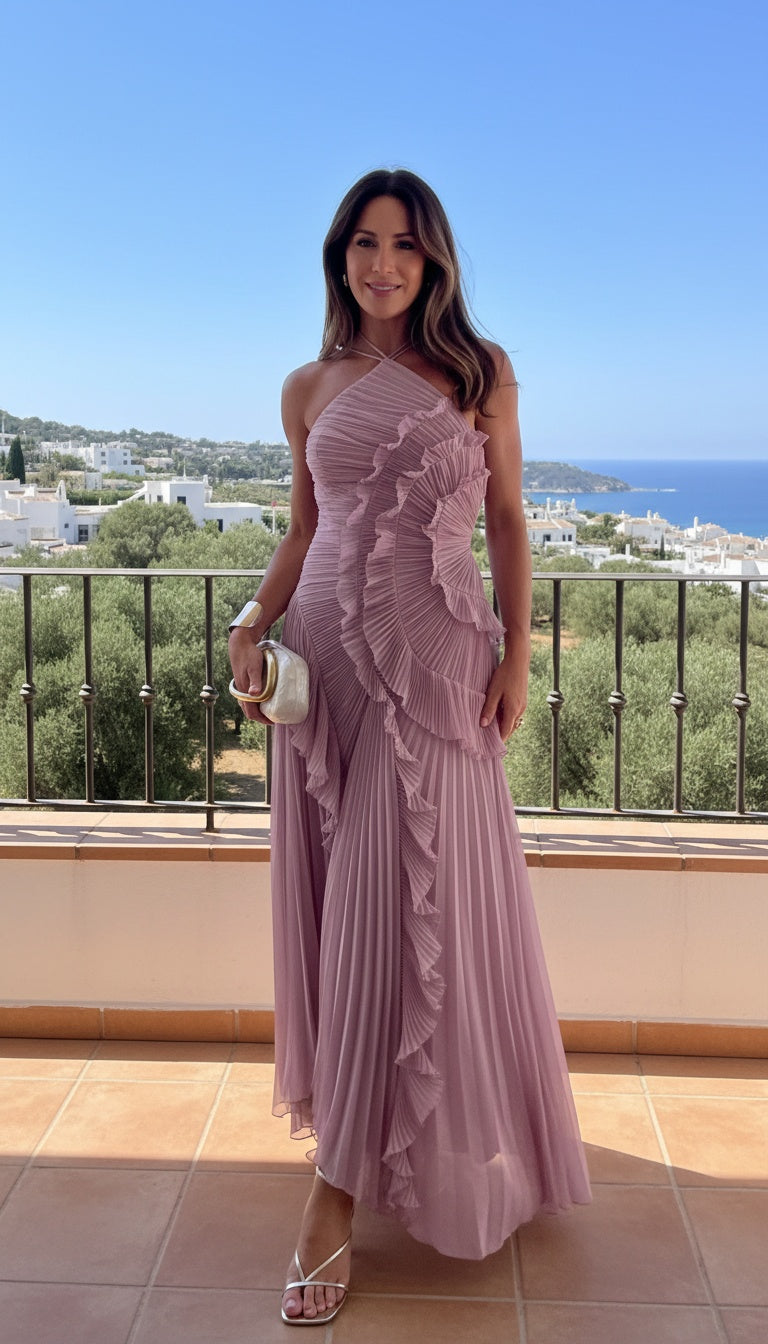 Rosé - Lang Plissert Kjole