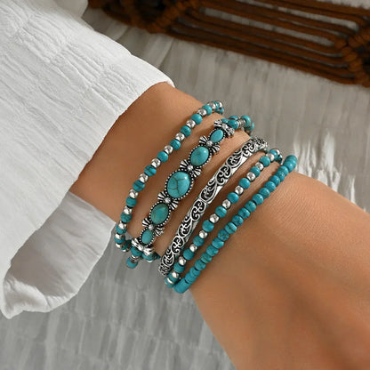 Bohemsk Turquoise Perlearmbånd Sett