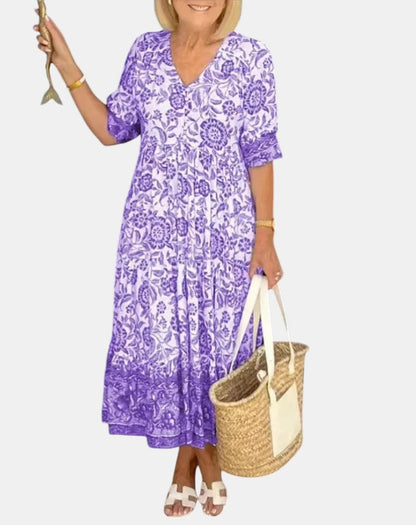 Aria™ | Elegant Blomsterkjole med V-Hals