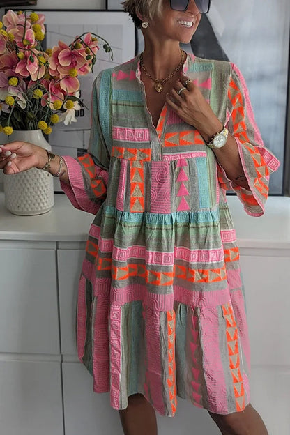 Ava - Chic V-hals Bomull Hamp Sommerkjole