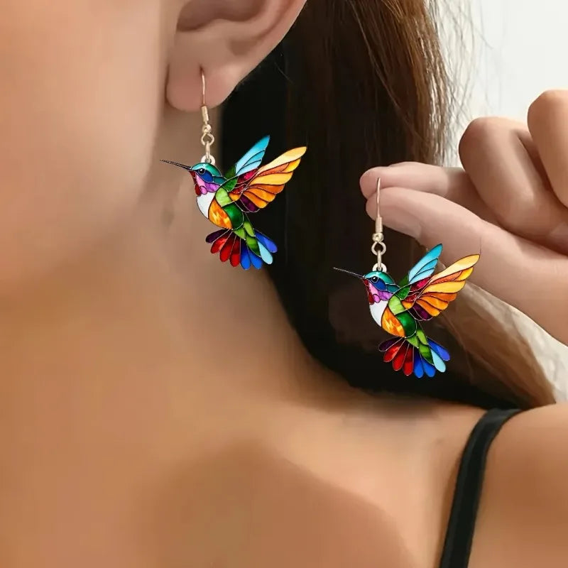 Kolibri Dangle Øredobber – Lys 2D Fugl Design