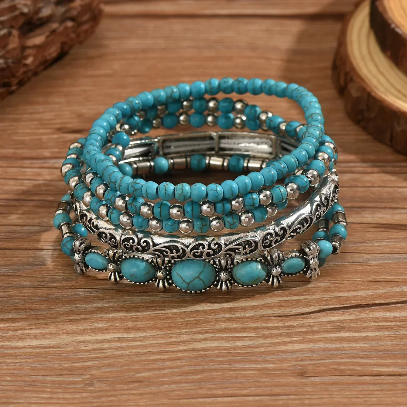 Bohemsk Turquoise Perlearmbånd Sett