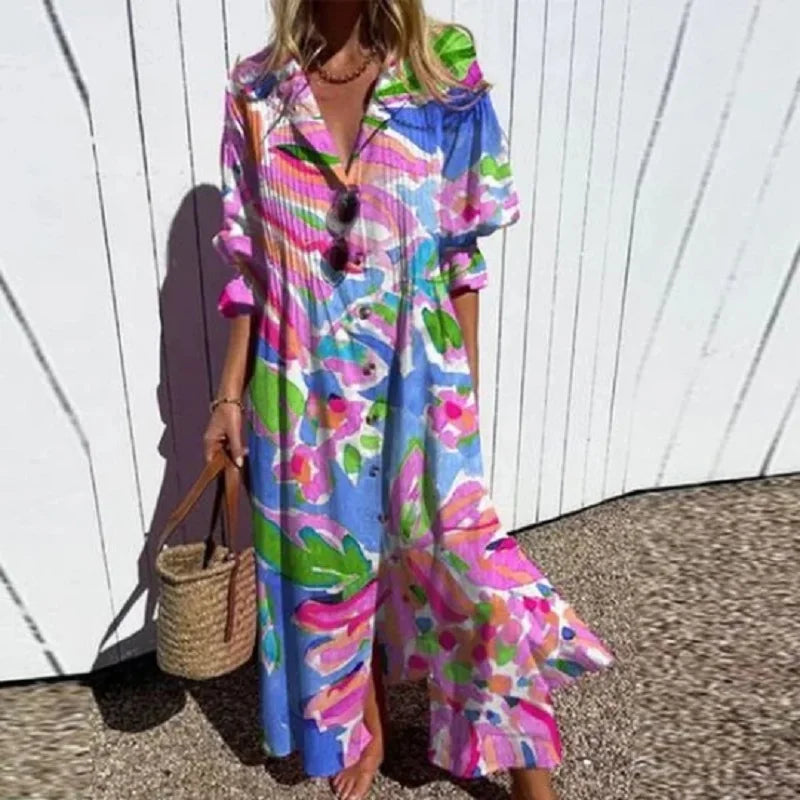 Cassidy™ – Maxi-kjole med boho puffermer