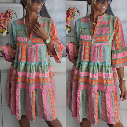 Ava - Chic V-hals Bomull Hamp Sommerkjole