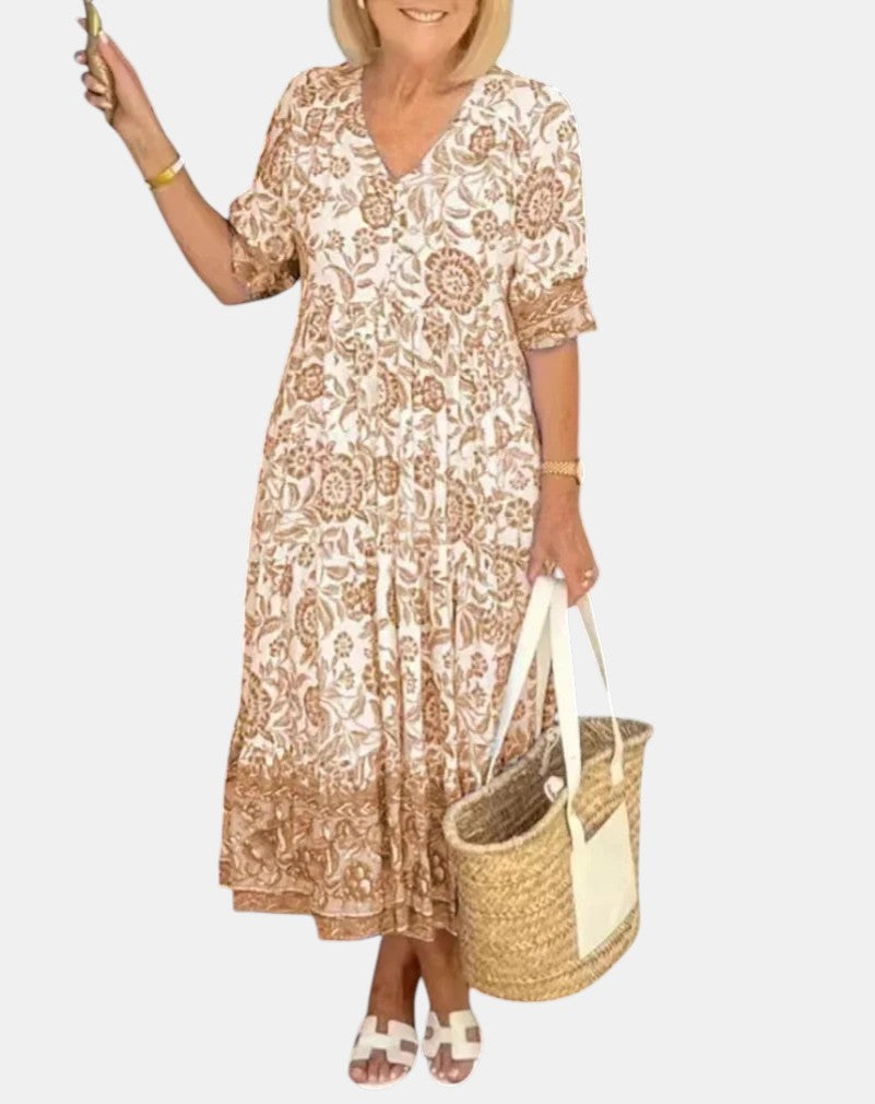 Aria™ | Elegant Blomsterkjole med V-Hals
