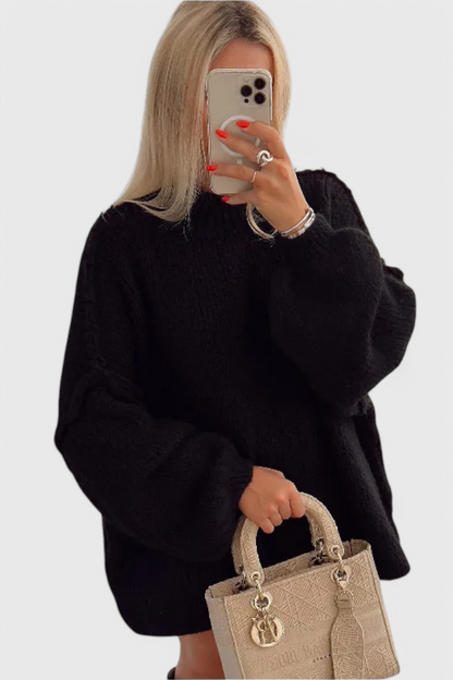 Cassia | Oversized Genser i Strikket Materiale med Ballongerm