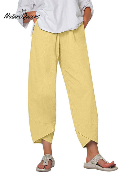 Kvinne Solid Farge Løs Elegant Casual Enkel Bomull Og Lin Niende Bukser