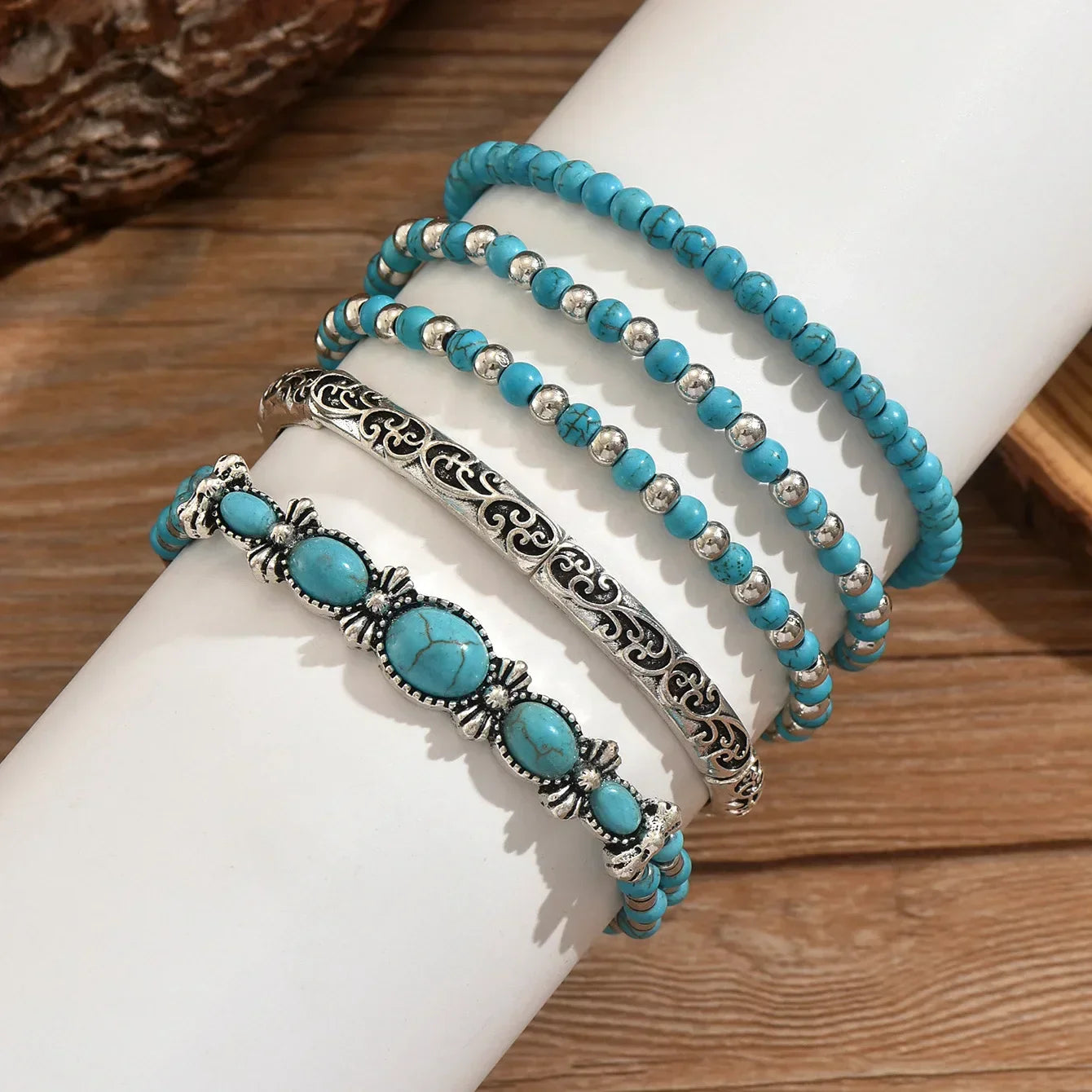 Bohemsk Turquoise Perlearmbånd Sett