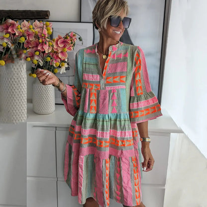 Ava - Chic V-hals Bomull Hamp Sommerkjole