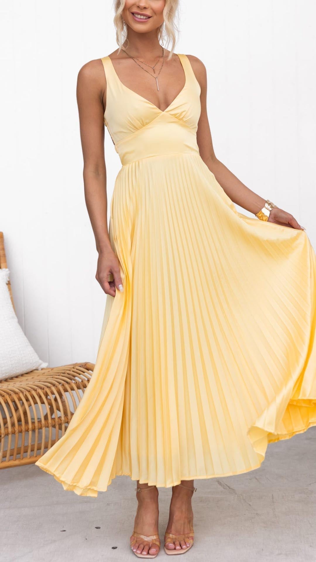 Malka™ | Plissert V-hals Maxi Kjole