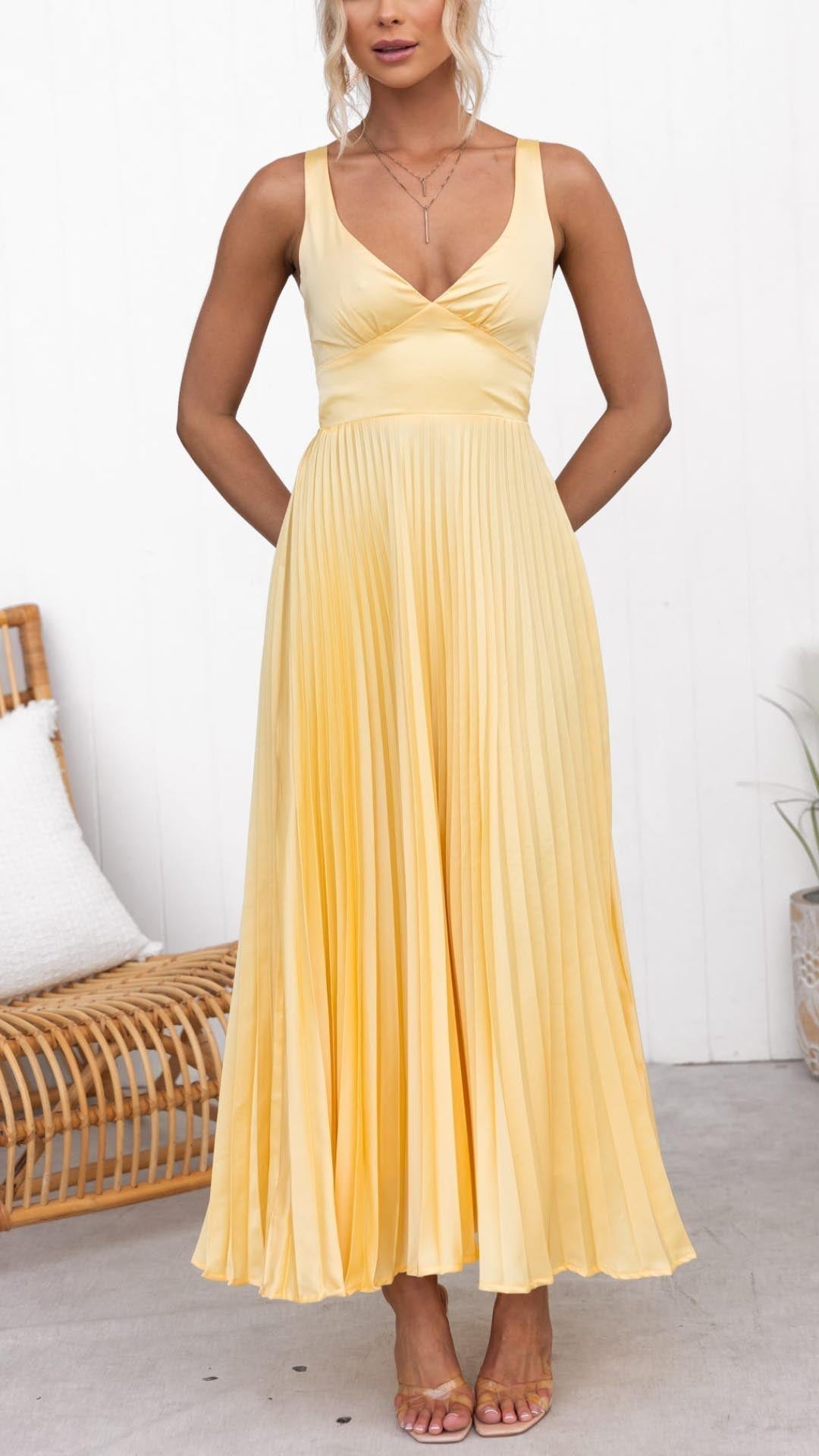 Malka™ | Plissert V-hals Maxi Kjole