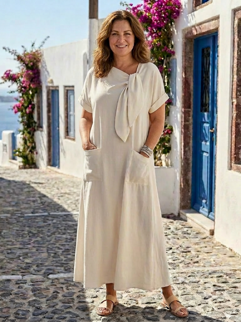 Elowyn | Rund Hals Korte Ermer Lomme Maxi Kjole